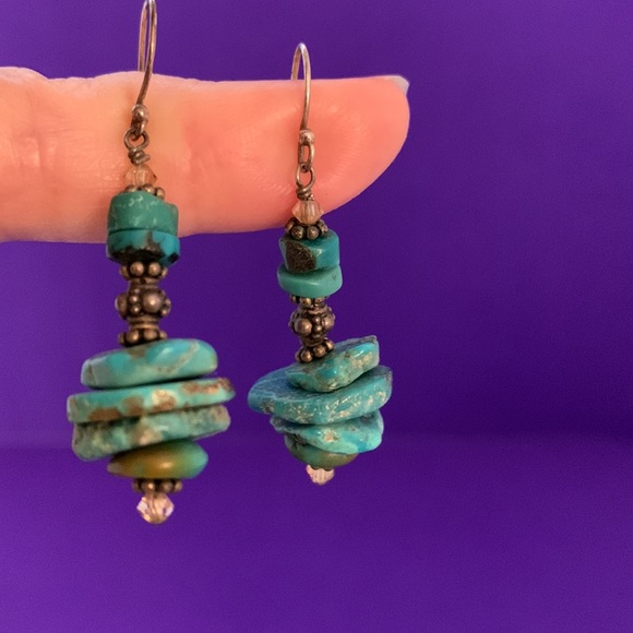 Artisan Stacked Raw Edges Turquoise Earrings - Picture 5 of 7